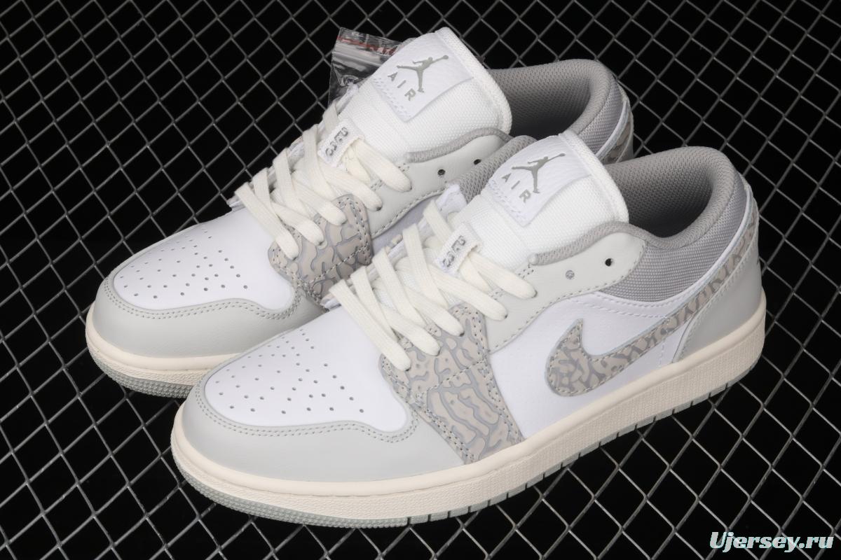 Air Jordan 1 Low Prm Elephant Print low side white ash explosion crack DH4269-100