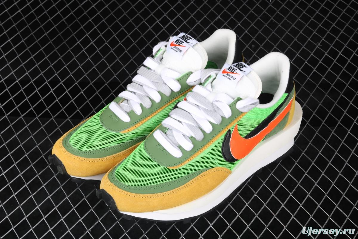 Sacai x NIKE LVD Waffle Daybreak co-signed catwalk style net gauze leather splicing double hook Swoosh running shoes BV0073-300