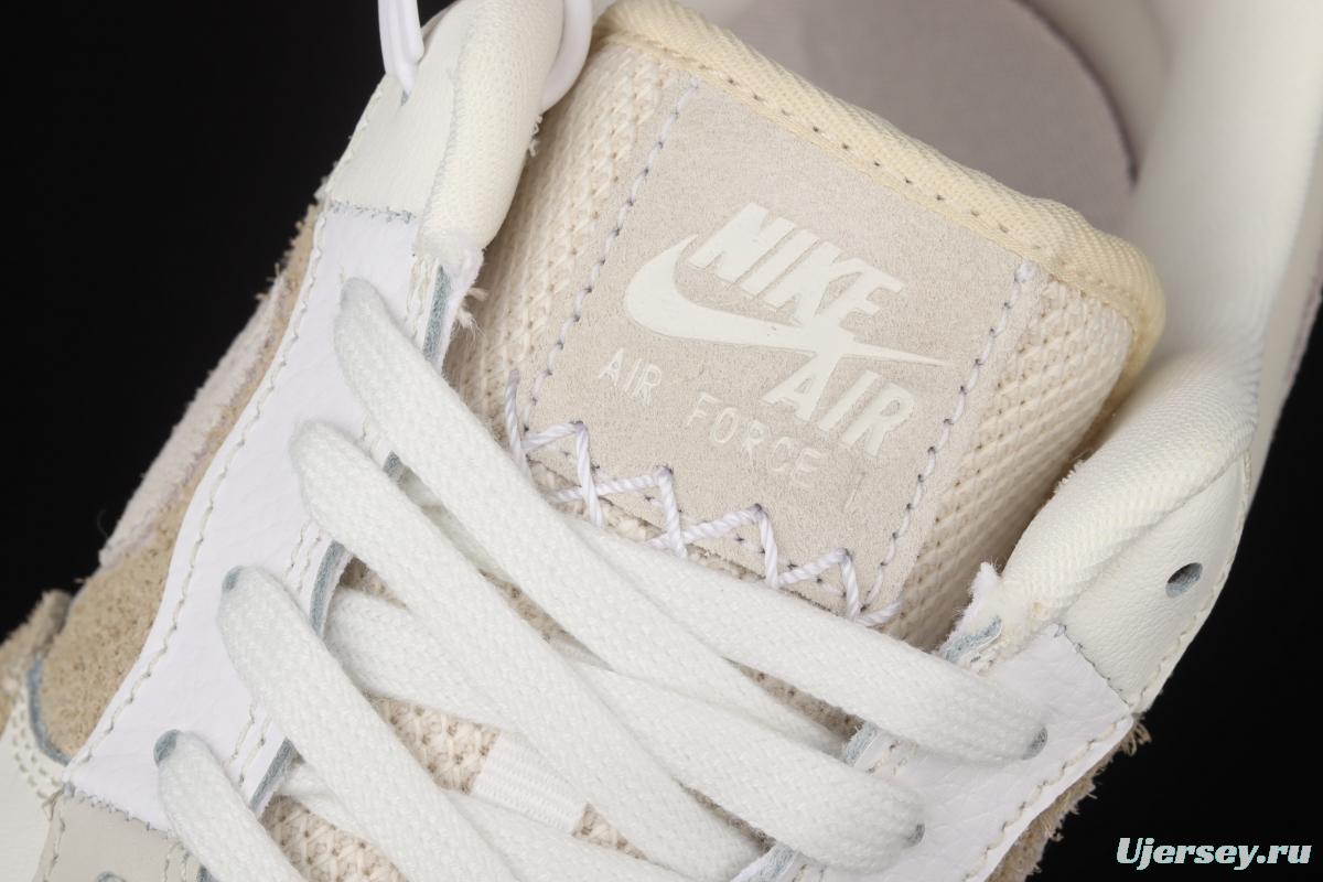 NIKE Air Force 11607 Beach Coconut Milk Leather Milk Tea splicing low-top leisure sports board shoes DD6618-100