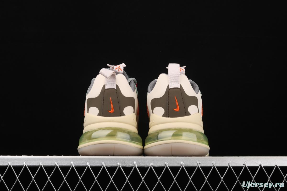 Travis Scott x NIKE Air Max 270React joint style light cream barb white blue orange air cushion running shoes CV2414-200