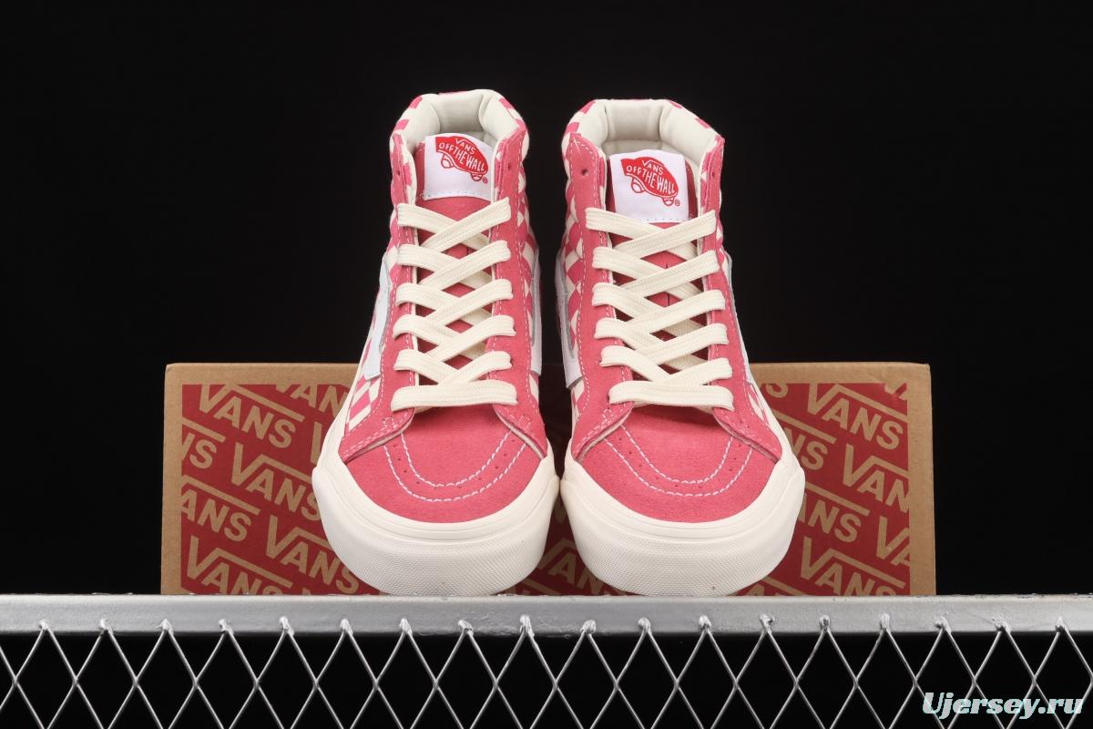 Vans Sk8-Hi Anaheim Pink White Chess Lattice Leisure Board shoes VN0A38GF2U9