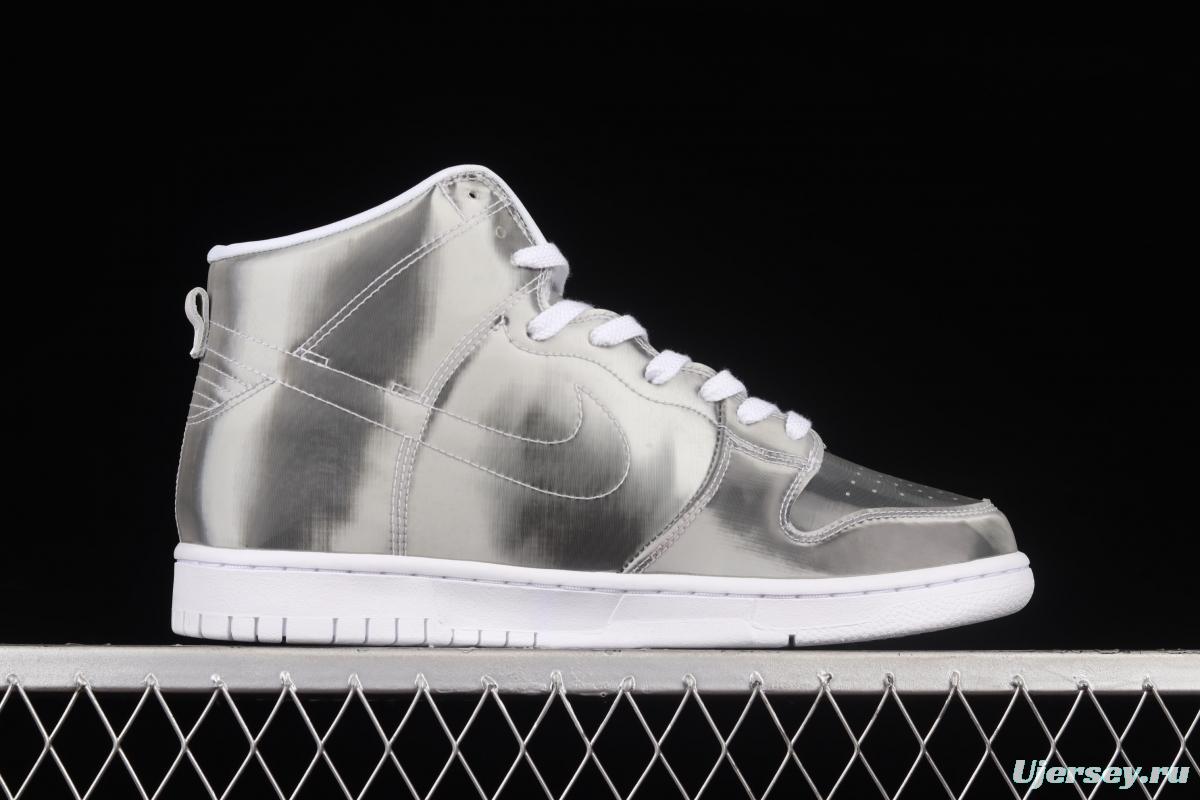 Clot x Nike DUNK High ICE Guanxi co-signed metal silver flash card color matching high-top skateboard shoes DH4444-900