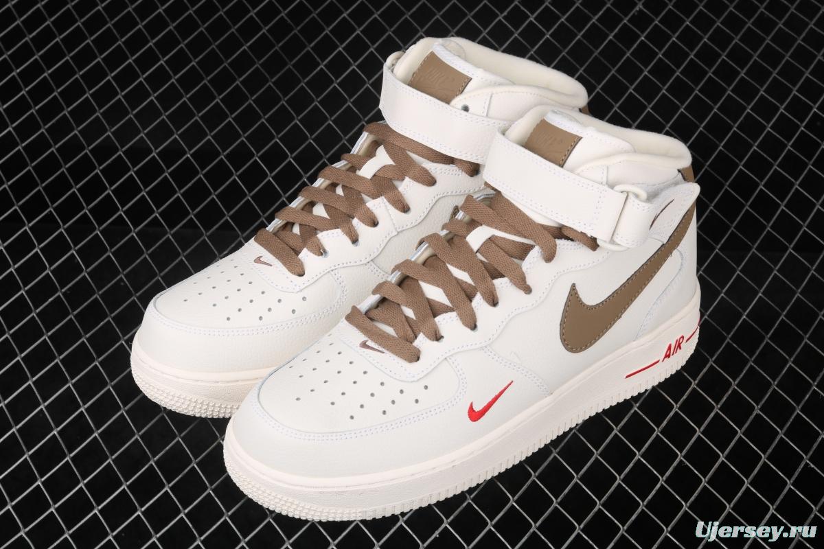 NIKE Air Force 1 Mid milky white light brown hook high top casual board shoes 808788-998