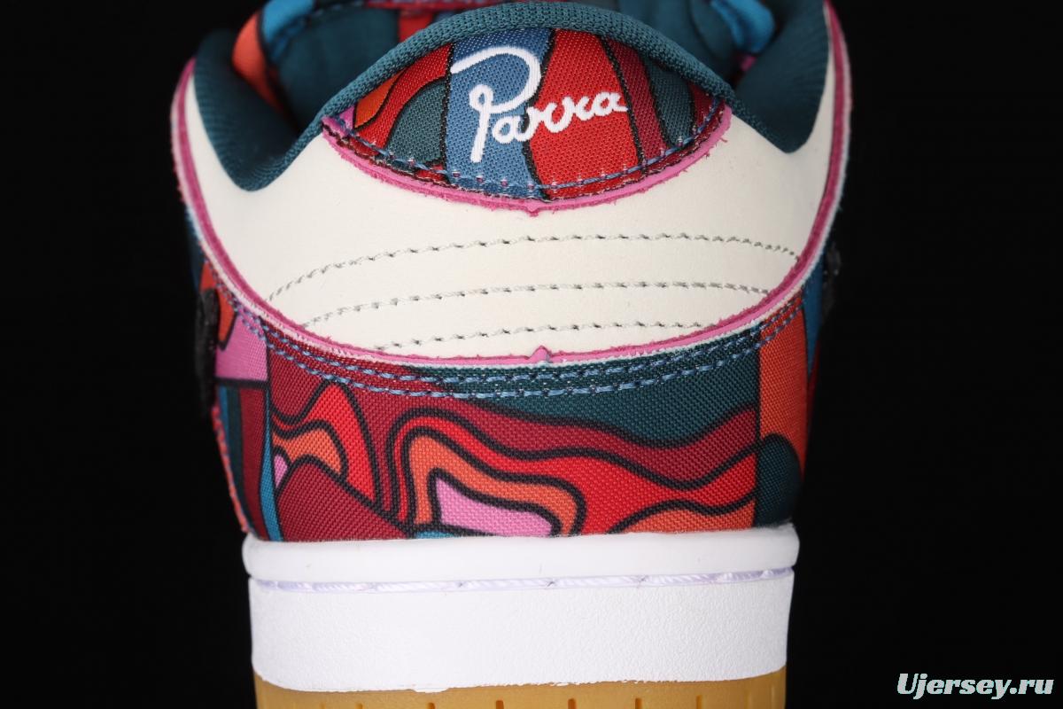 Parra x NIKE DUNK SB Low Pro White, Blue and Red Abstract Art scratch Music Olympic Slam Dunk Series retro low-top leisure sports skateboard shoes DH7695-600