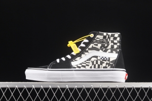 Vans Sk8-Hi black and white checkerboard lattice side stripes high-top casual board shoes VN0A5FCC9CU