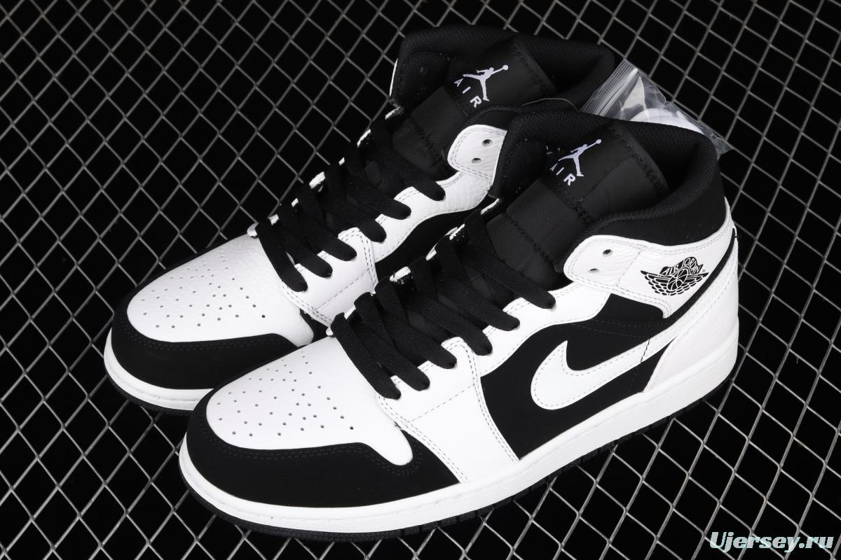 Air Jordan 1 Mid black and white panda basketball shoes 554724-113