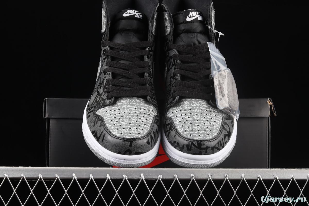 Air Jordan 1 High OG Rebellionaire black gray prohibited to wear Rebel high-top basketball shoes 555088-036