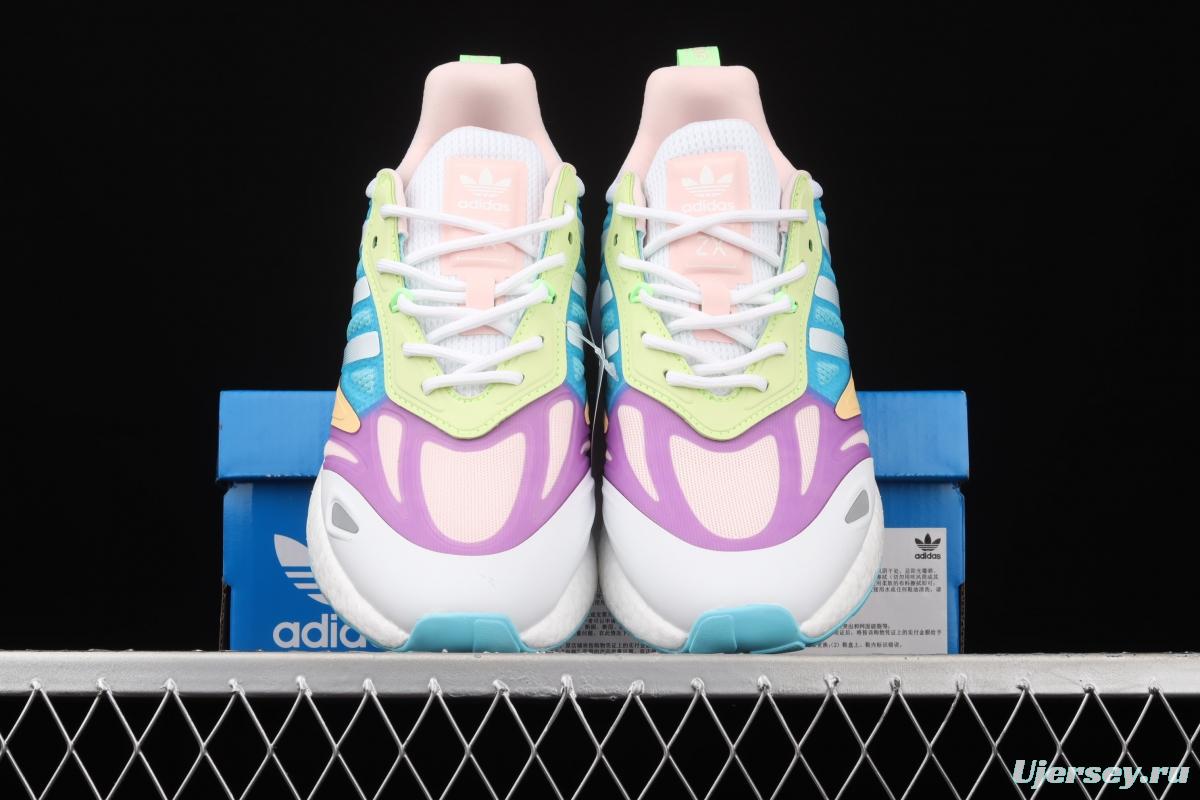 Adidas ZX 2K Boost 2.0 GZ7502 2021 Summer New Clover Popcorn vintage running shoes