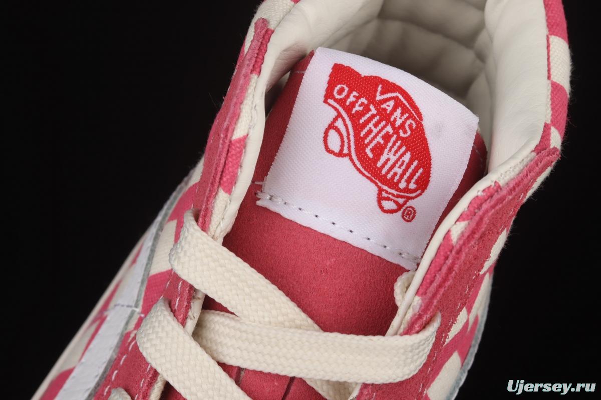 Vans Sk8-Hi Anaheim Pink White Chess Lattice Leisure Board shoes VN0A38GF2U9