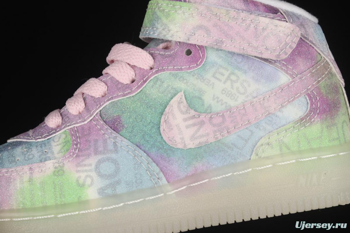 NIKE Air Force 1: 07 Mid WB dazzling ribbon lamp state size Kids 314197-8700