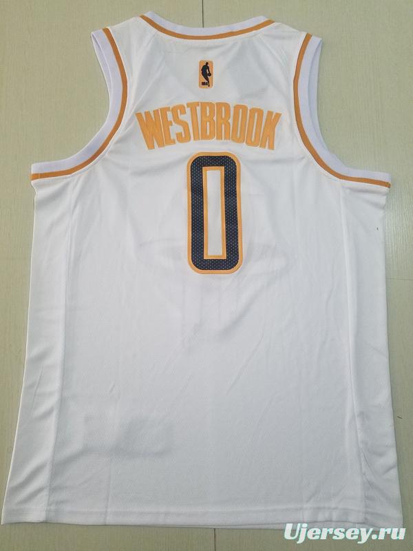 Russell Westbrook 0 White Golden Edition Jersey