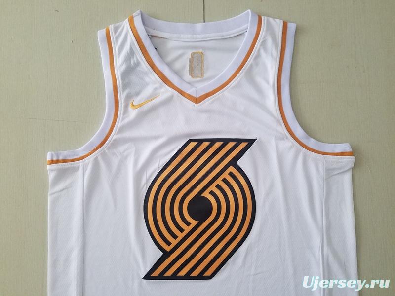 Damian Lillard 0 White Golden Edition Jersey