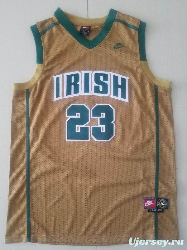 LeBron James 23 Irish High School Yellow Basketball Jersey