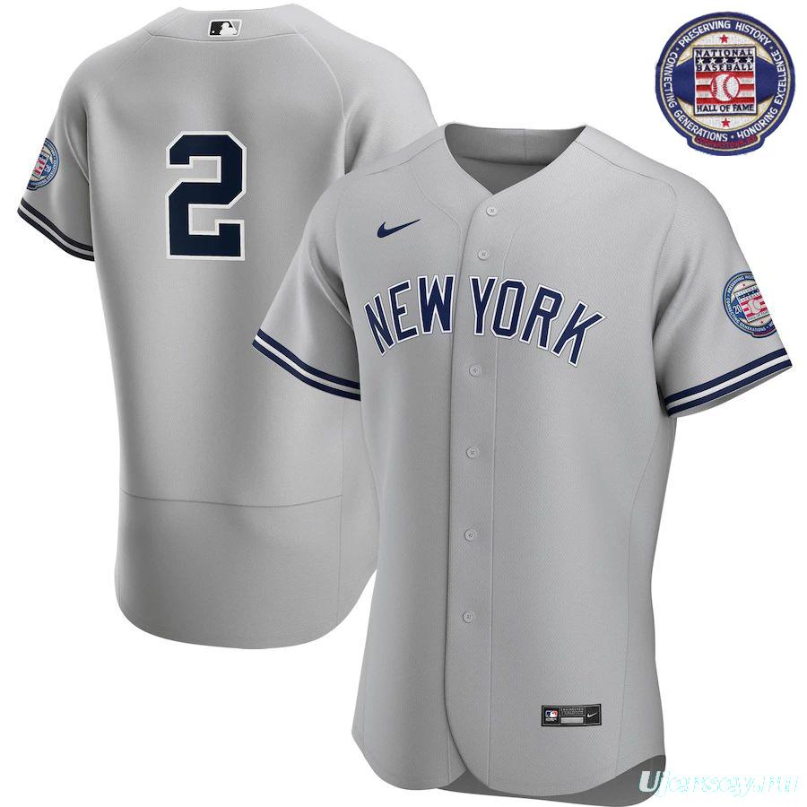 Men's Derek Jeter Gray 2020 Hall of Fame Induction Road Authentic Player Team Jersey