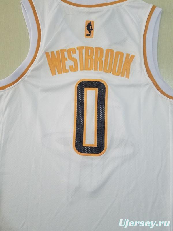 Russell Westbrook 0 White Golden Edition Jersey