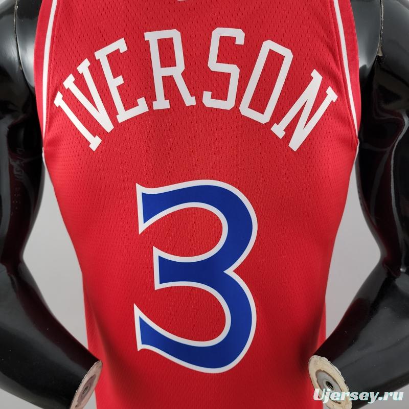 Rookie Philadelphia 76ers Iverson #3 Red NBA Jersey 