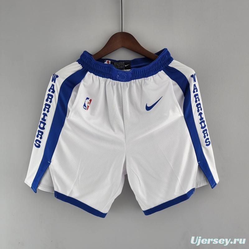 Golden State Warriors NBA Shorts White Blue Trim