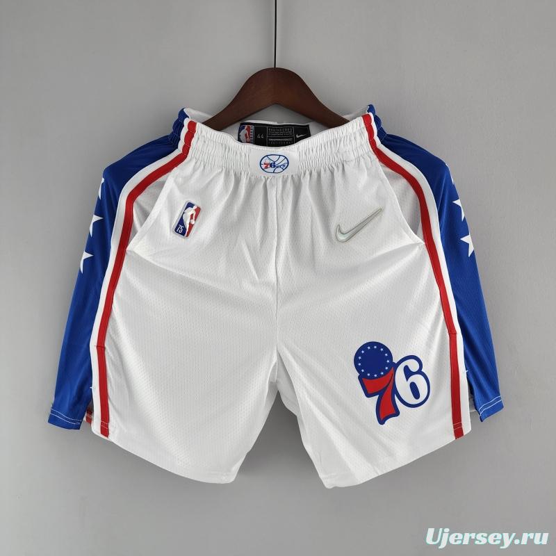 75th Anniversary Philadelphia 76ers NBA Shorts White Blue Trim