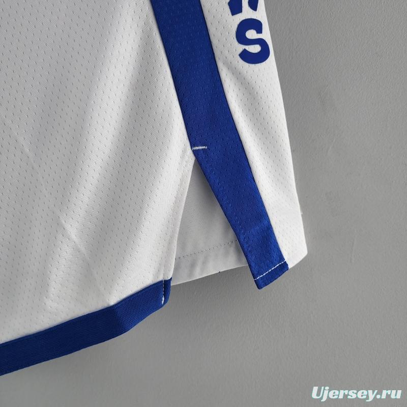 Golden State Warriors NBA Shorts White Blue Trim