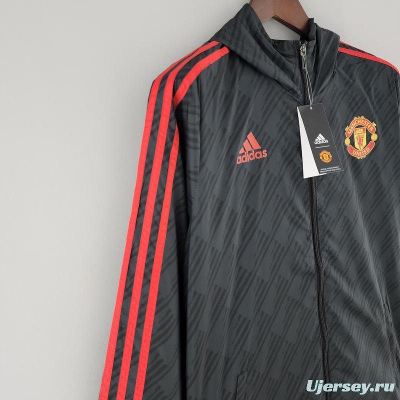 2022 Manchester United Windbreaker Black Red Edge