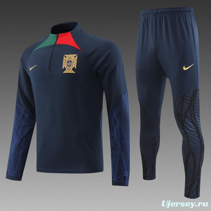 2022 Portugal Navy Half Zipper Tracksuit