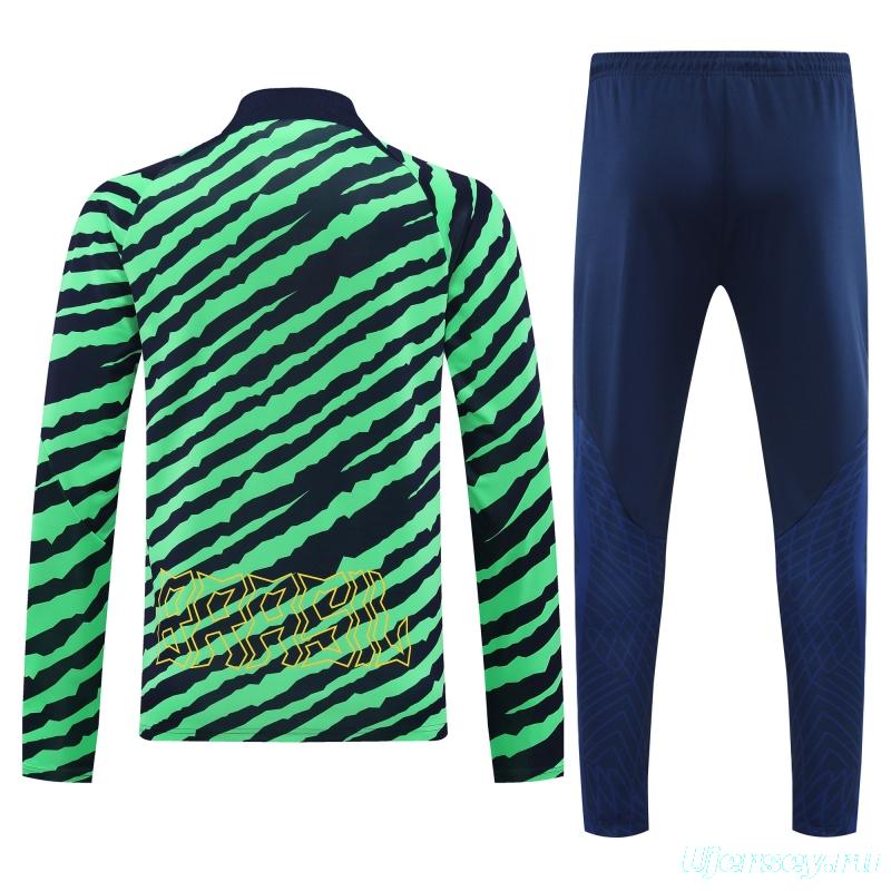 2022 Brazil Green Stripe Half Zipper Tracksuit