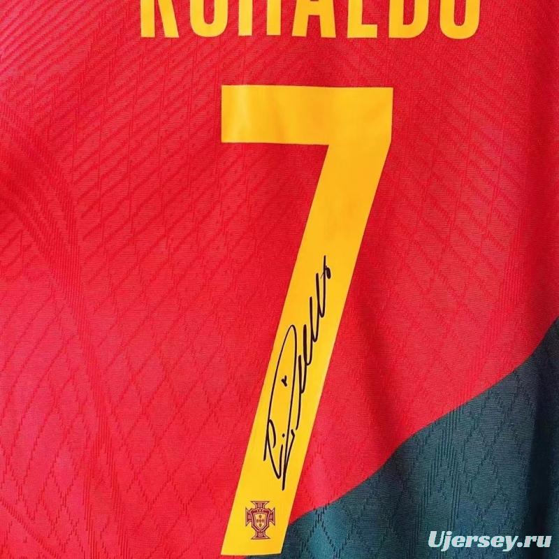 2022 Portugal Home #7 Cristiano Ronaldo Signed Signature CR7 Jersey