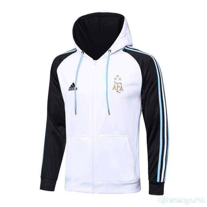 3 Stars 2022 Argentina White Full Zipper Hoodie Tracksuit