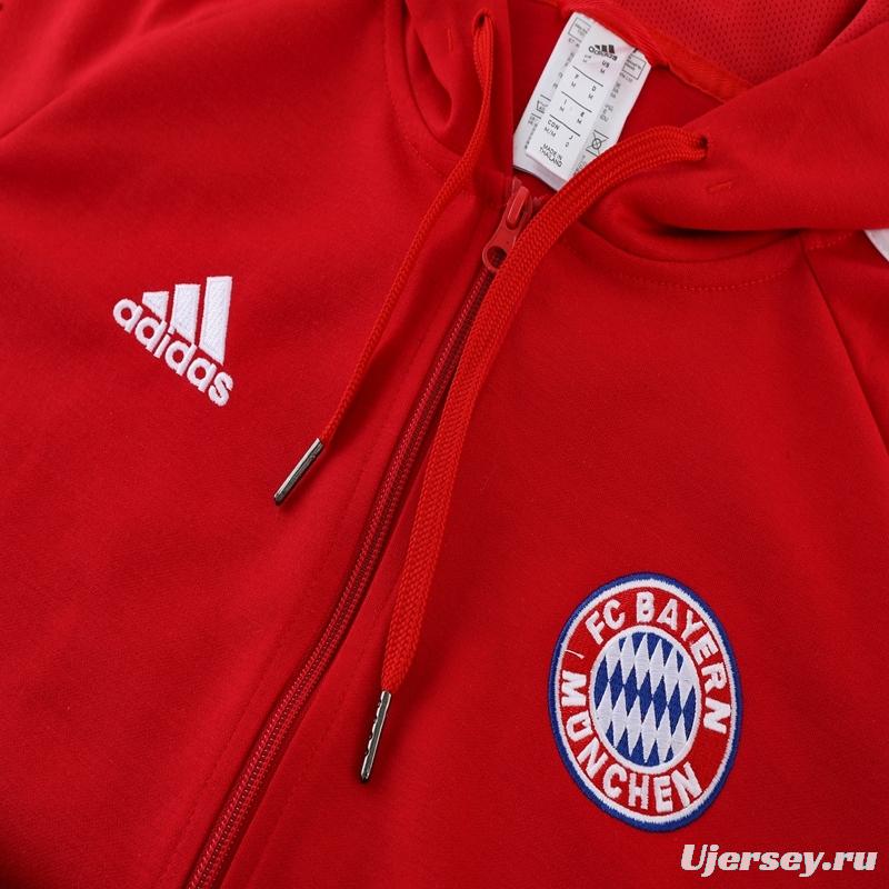 2023 Bayern Munich Red Hoodie Full Zipper Tracksuit