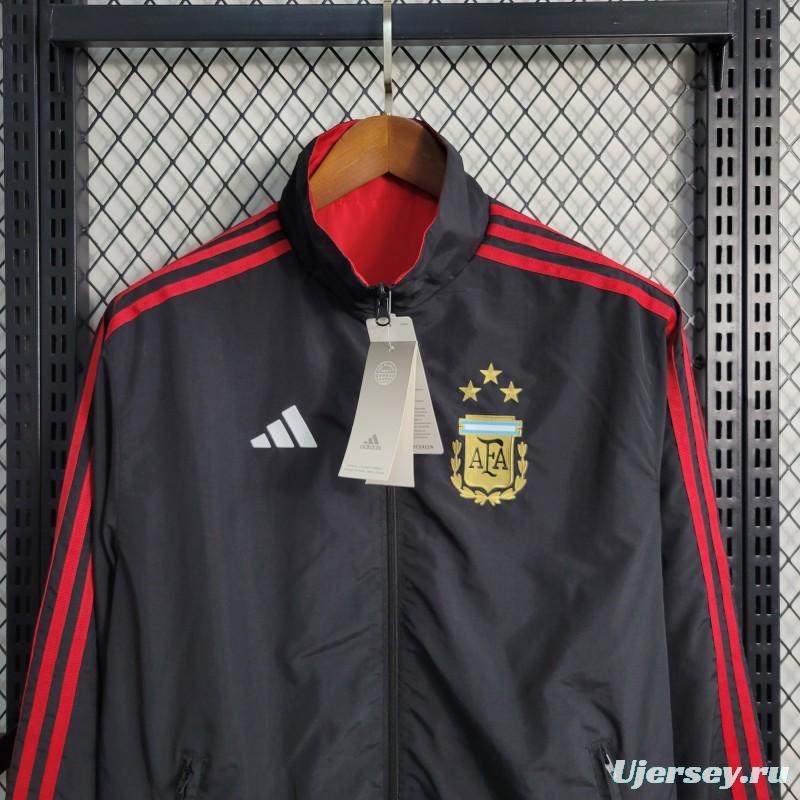 2023 Reversible 3-star Argentina Red/Black Windbreaker