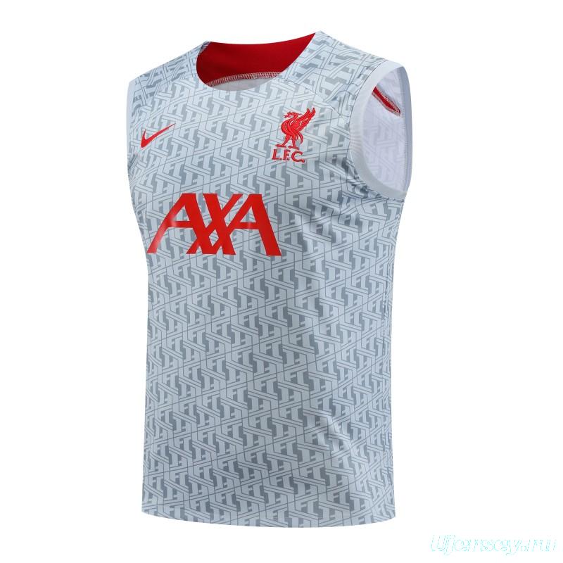 23-24 Liverpool White/Grey Grid Vest Jersey+Shorts