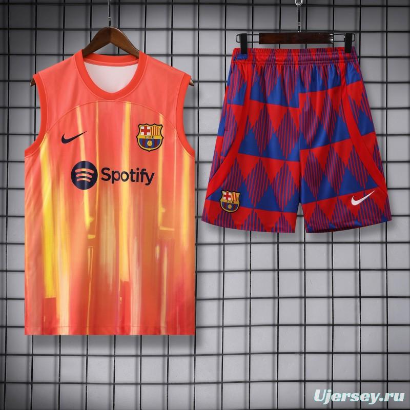 23-24  Barcelona Orange Vest Jersey+Shorts