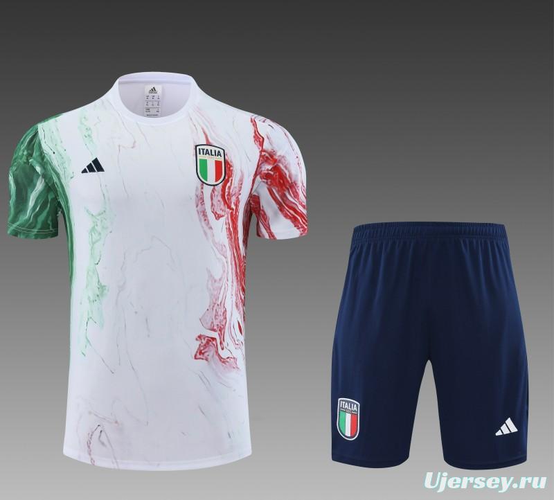 2023 Italy FIGC White Short Sleeve+Shorts