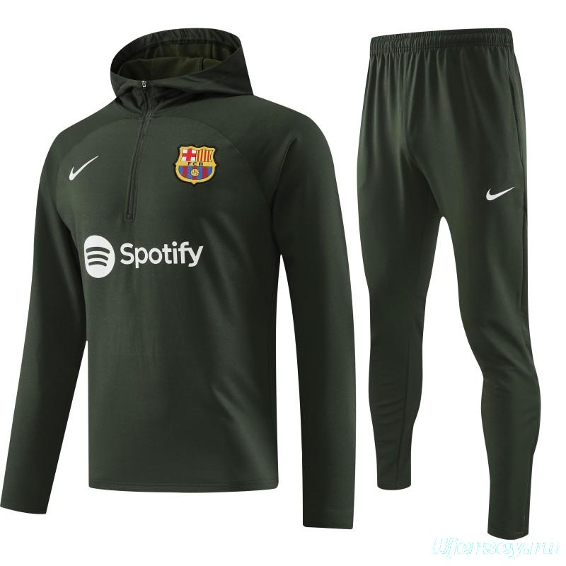 23/24 Barcelona Dark Green Hoodie Half Zipper Jacket+ Pants