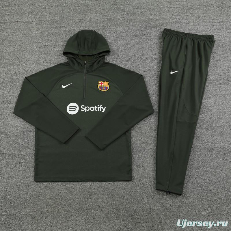 23/24 Barcelona Dark Green Hoodie Half Zipper Jacket+ Pants