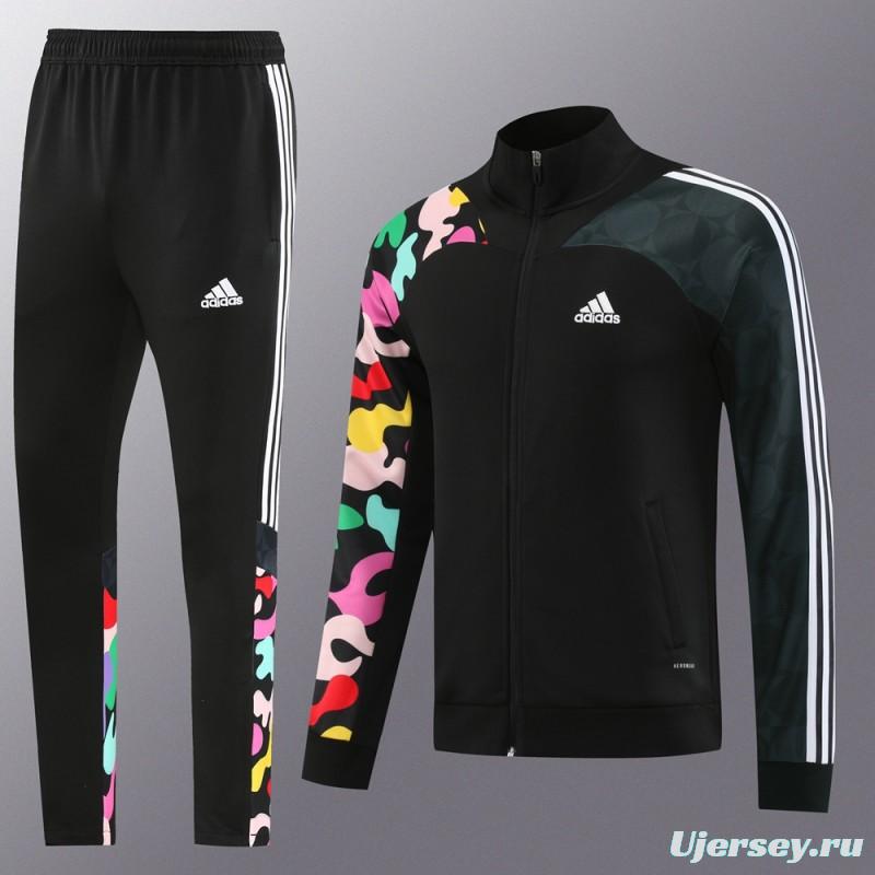 2023 Adidas Black Full Zipper Jacket With Colorful Sleeve+Pants