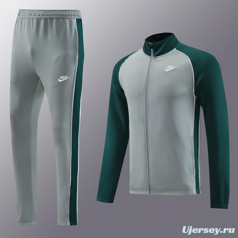 2023 NIKE Grey/Dark Green Hoodie Full Zipper Jacket +Pants