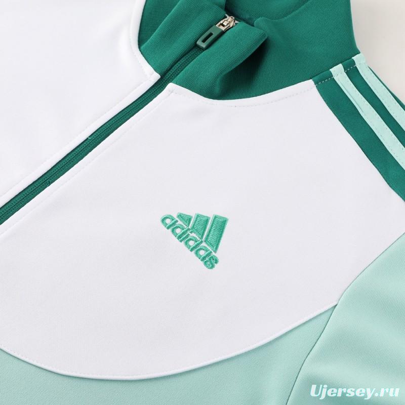 23/24 Adidas White/Green Full Zipper Hooide Jacket+Pants