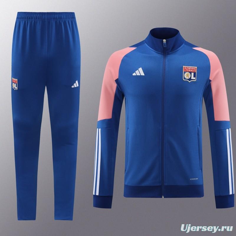 23/24  Olympique Lyonnais Lyon Blue/Pink Full Zipper Jacket+Pants