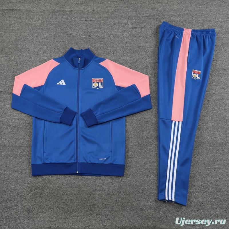 23/24  Olympique Lyonnais Lyon Blue/Pink Full Zipper Jacket+Pants