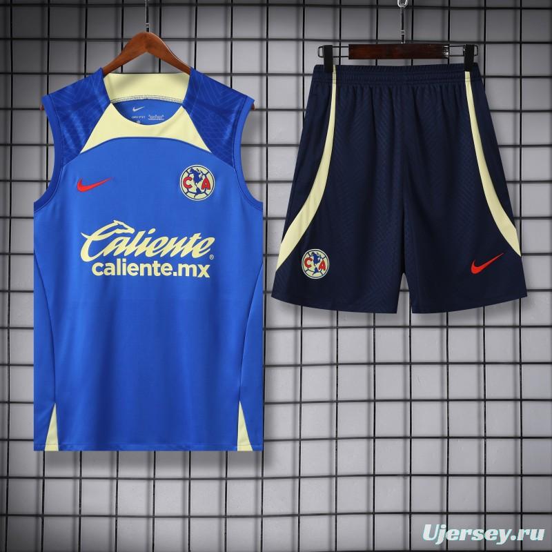 24/25 Club America Blue/Yellow Vest Jeresy+Shorts