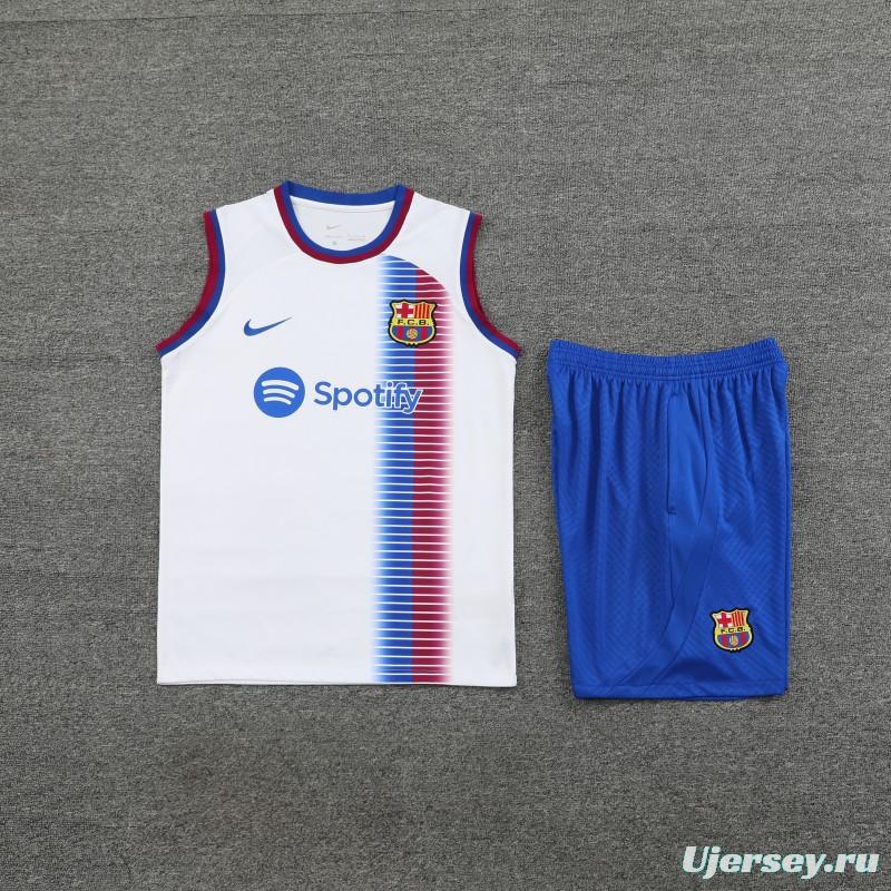 23/24 Barcelona White Vest Jeresy+Shorts