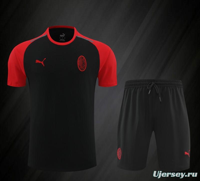 23/24 AC Milan Black/Red Cotton Short Sleeve Jersey+Shorts