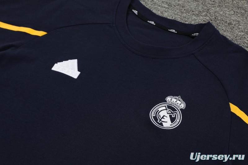 23/24 Real Madrid Navy Cotton Short Sleeve Jersey+Shorts