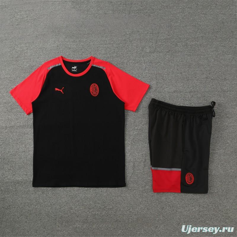 23/24 AC Milan Black/Red Cotton Short Sleeve Jersey+Shorts