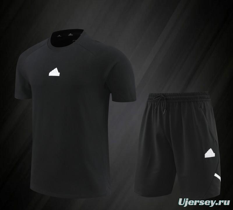 23/24 Adidas Black Cotton Short Sleeve Jersey+Shorts