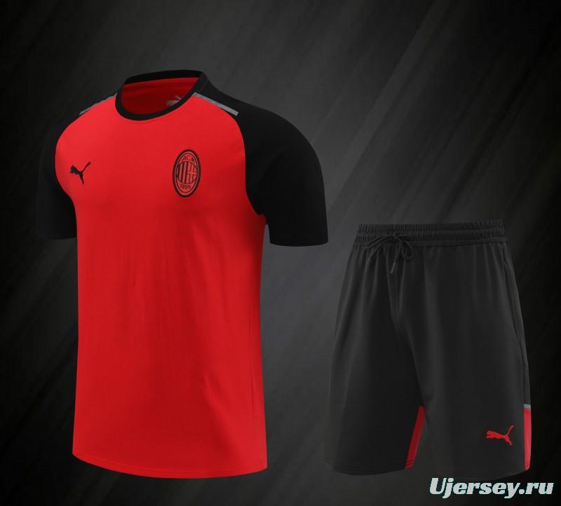 23/24 AC Milan Red/Black Cotton Short Sleeve Jersey+Shorts