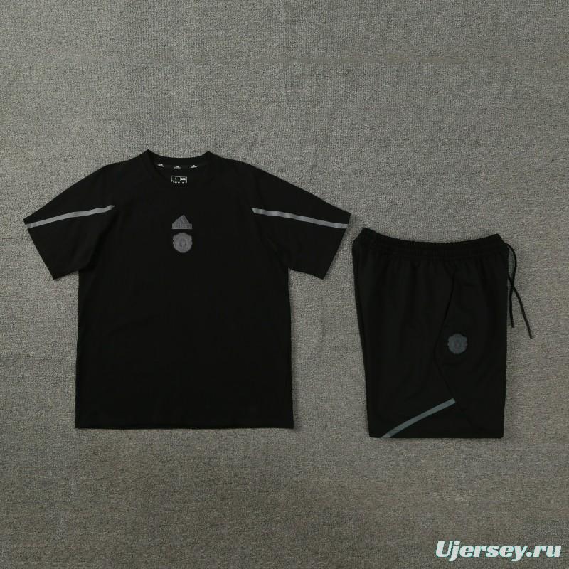 23/24 Manchester United Black Cotton Short Sleeve Jersey+Shorts