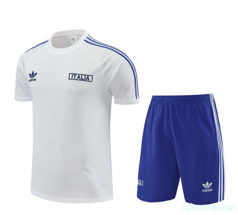 2024 Italy White Cotton Short Sleeve Jersey+Shorts