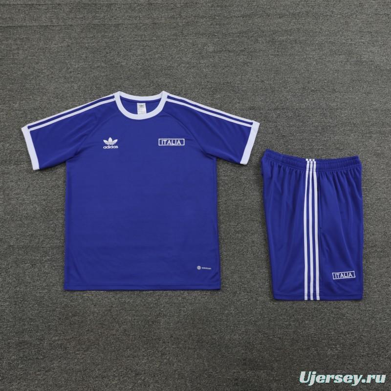 2024 Italy Blue Cotton Short Sleeve Jersey+Shorts